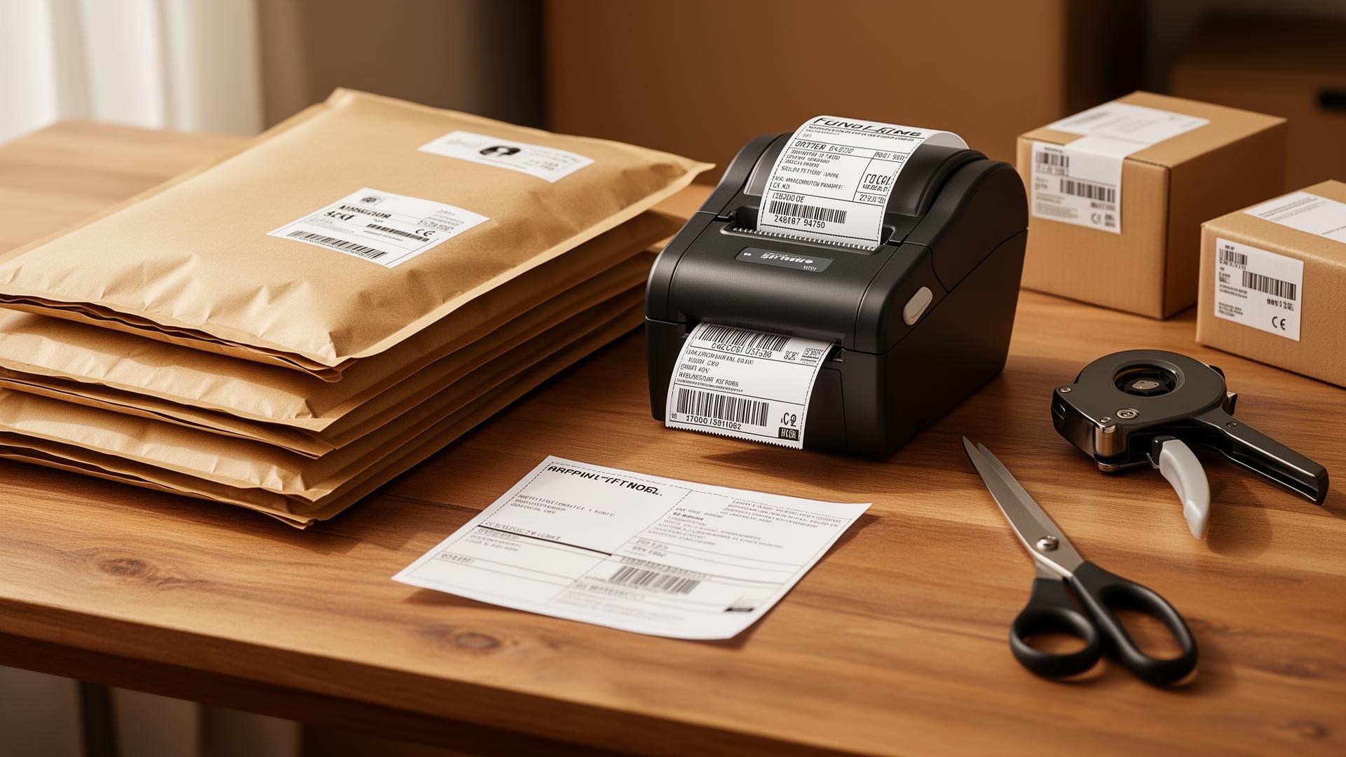 Bulk packaging supplies at a shipping desk